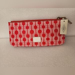 Fossil Red And White Zipper Pouch